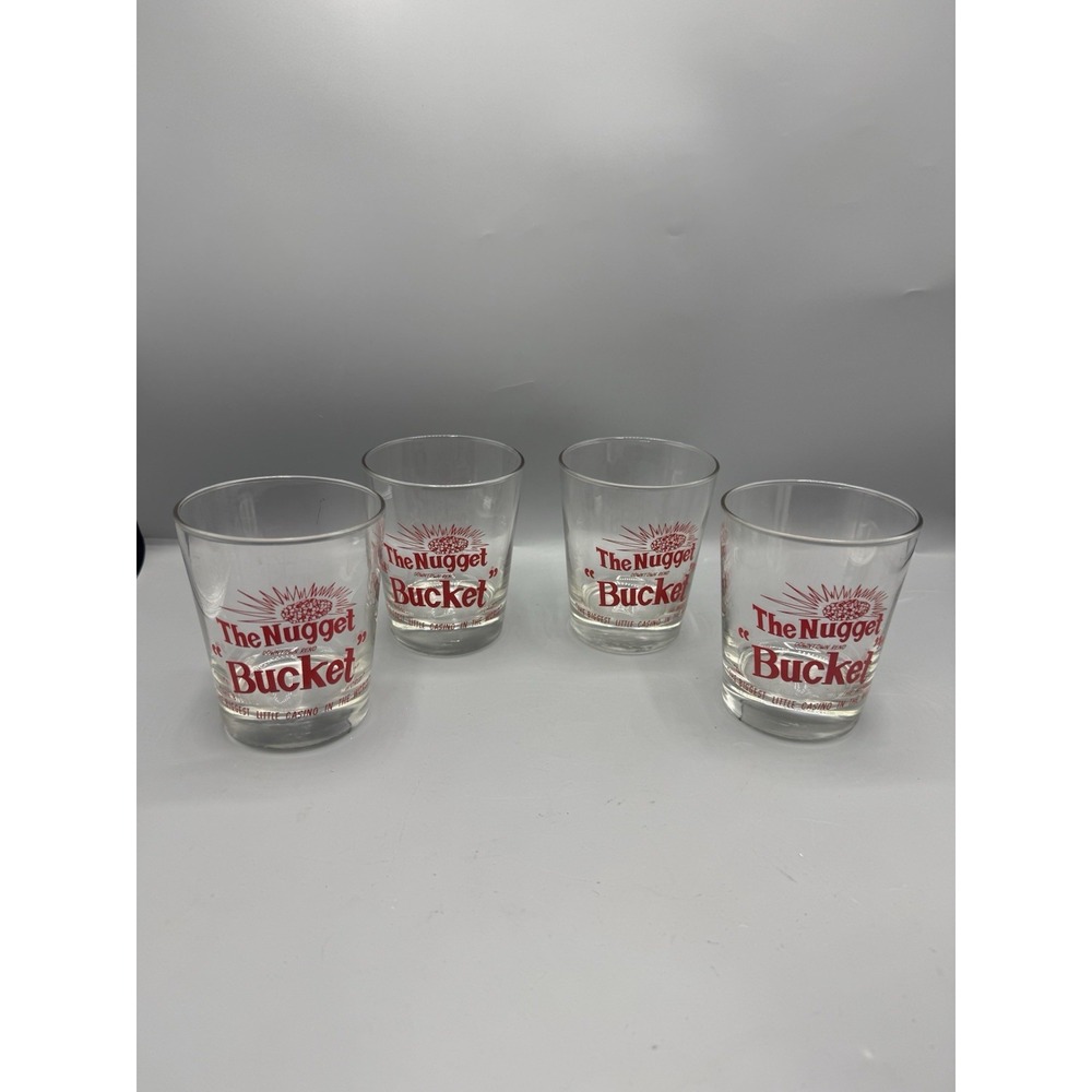Vtg Set 4 The Nugget Bucket Reno Casino Cocktail Bar Glasses Red Barware Iconic